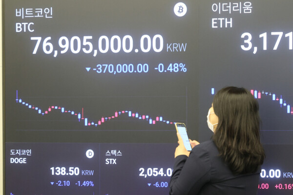 From the beginning of this year until the 11th, Bitcoin and gold recorded high returns as investment options. On the other hand, domestic stocks recorded negative results, falling short of expectations. The photo shows the Bitcoin price displayed on the electronic board of Upbit Lounge in Gangnam-gu, Seoul on the 10th. Yonhap News