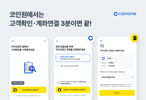 Coinone 透過引入 Kakao Bank 身份驗證簡化了客戶驗證流程。由 Coinone 提供